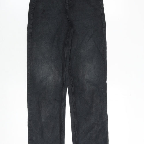 H&M Womens Black Cotton Straight Jeans Size 6 Regular Zip - Frayed Hem