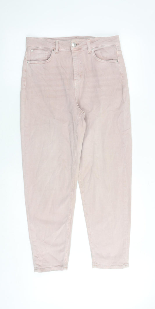 Marks and Spencer Womens Pink Cotton Mom Jeans Size 12 Regular Zip