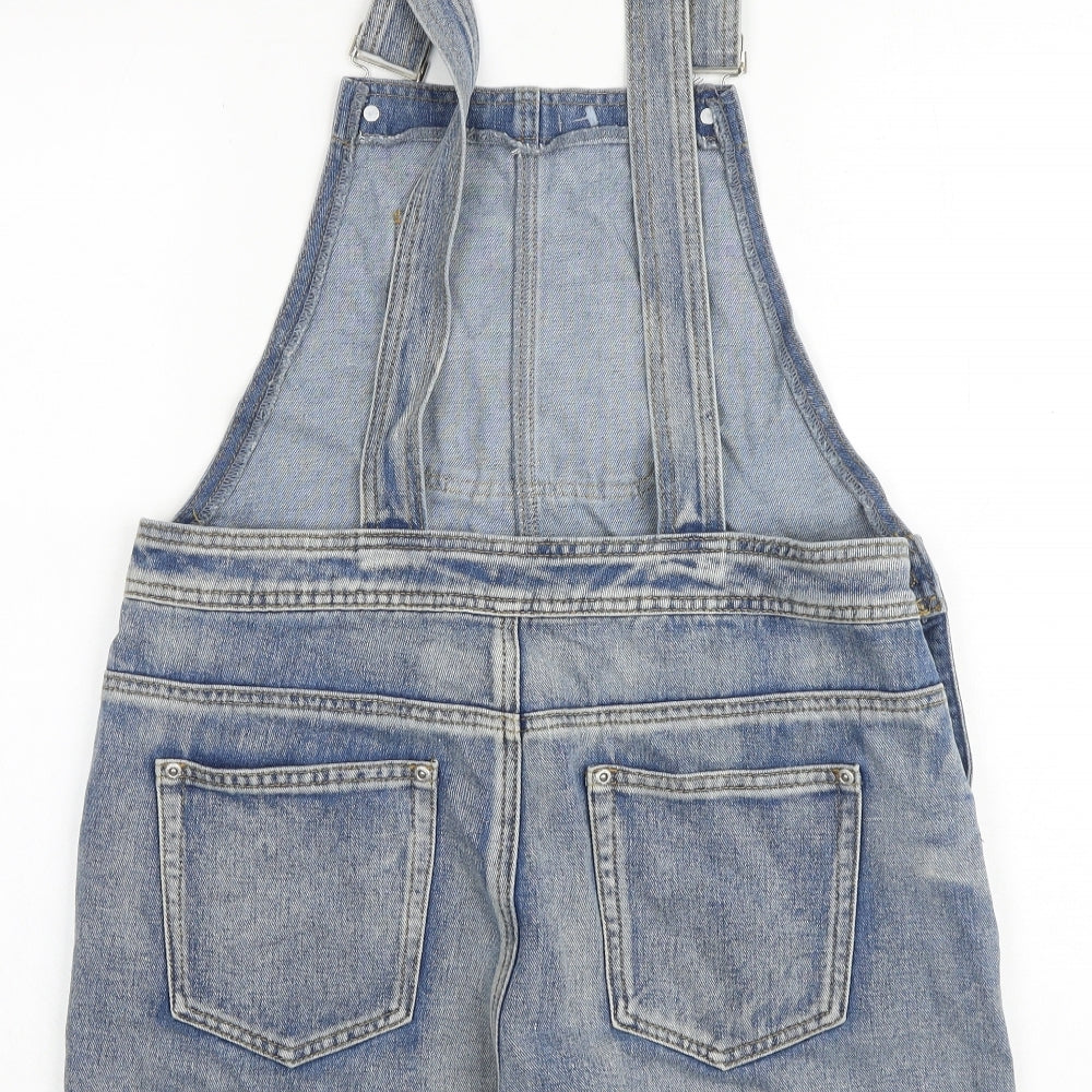 Boohoo Womens Blue 100% Cotton Dungaree One-Piece Size 14 Buckle - Distressed Dungaree Shorts