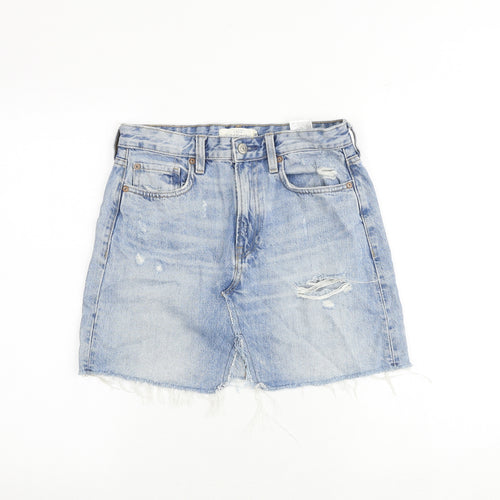 H&M Womens Blue Cotton Mini Skirt Size 8 Zip - Distressed look