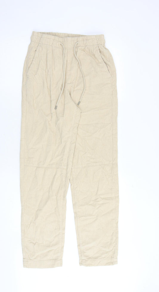 Bershka Womens Beige Cotton Jogger Trousers Size XS Regular Drawstring