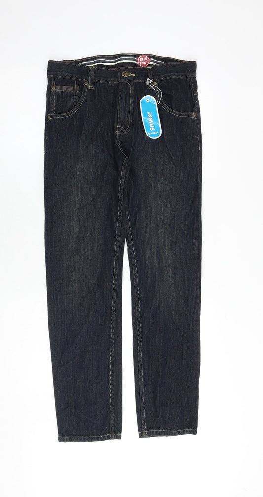 Blue Zoo Boys Blue 100% Cotton Straight Jeans Size 14 Years Slim Zip