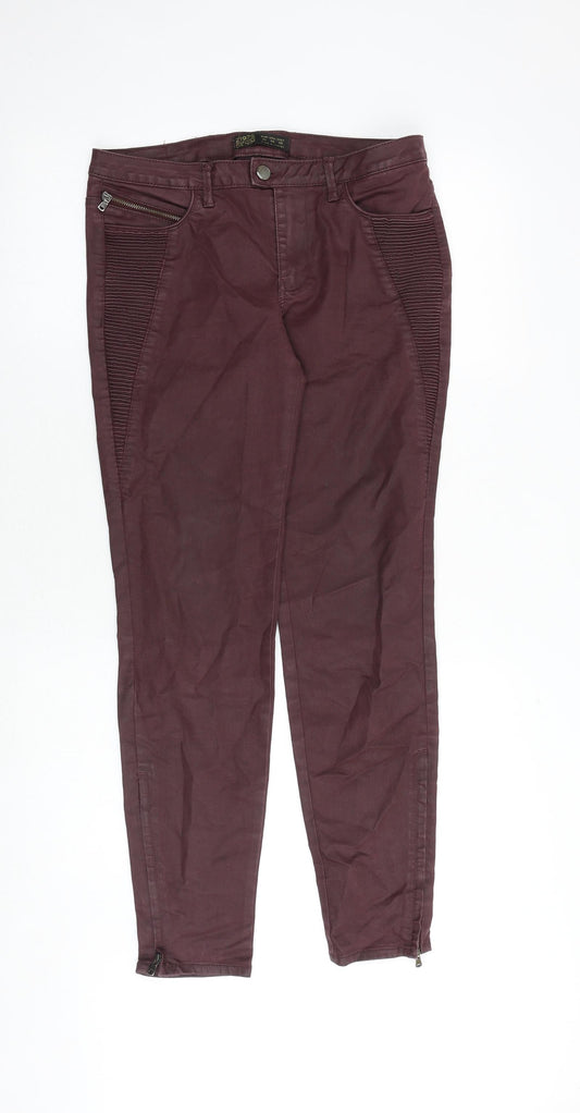 Zara Womens Red Polyester Trousers Size 12 Regular Zip