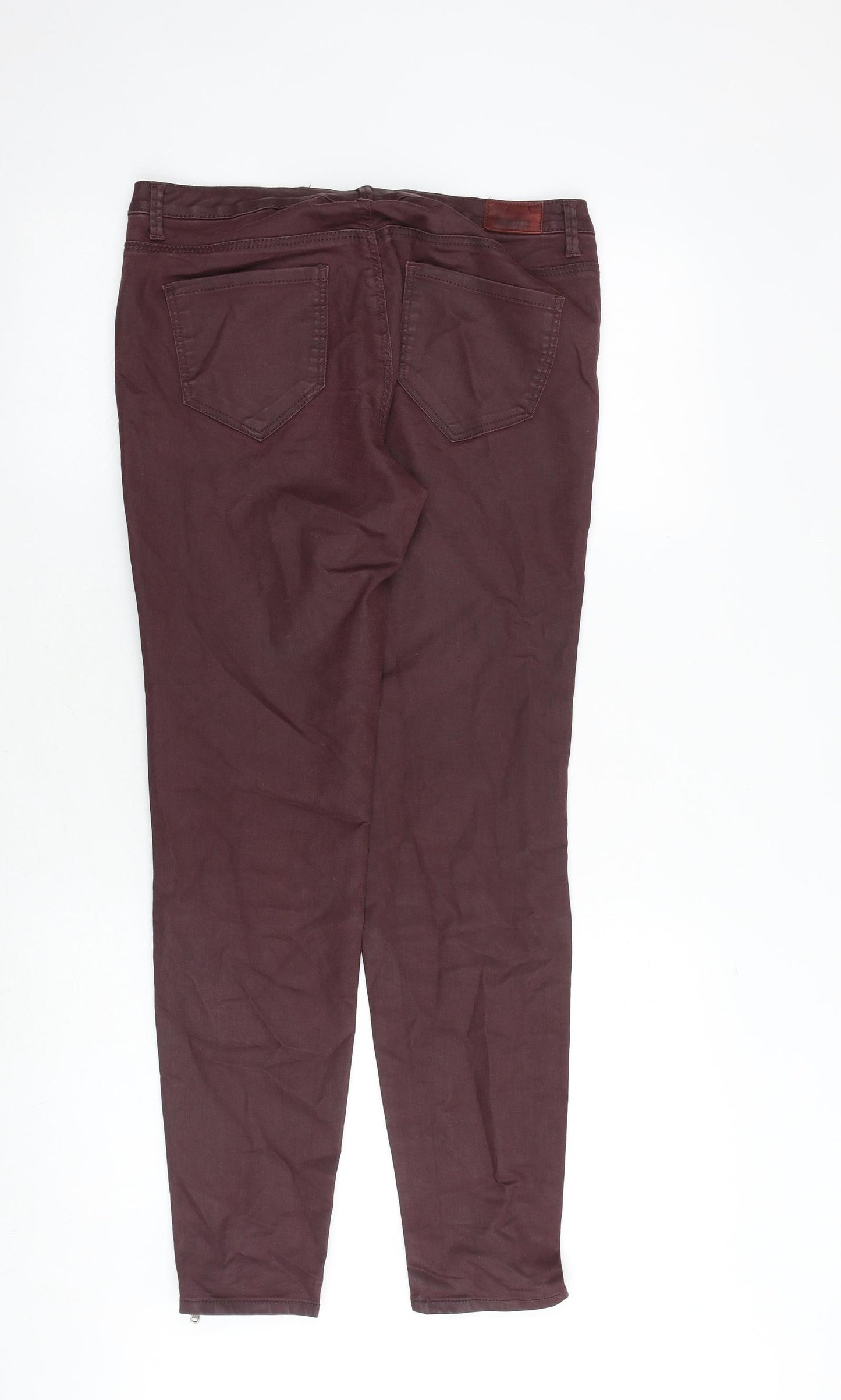 Zara Womens Red Polyester Trousers Size 12 Regular Zip