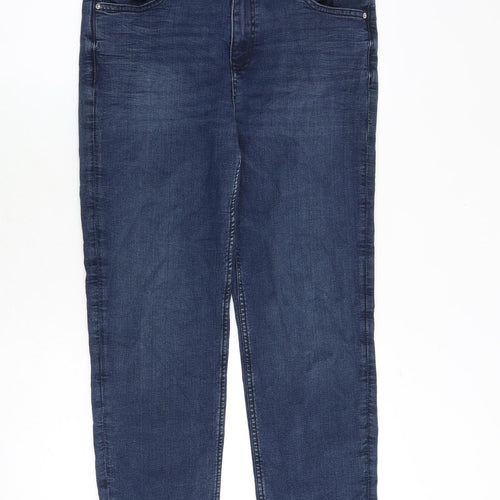 Marks and Spencer Womens Blue Cotton Straight Jeans Size 14 Regular Zip