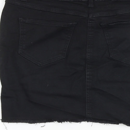New Look Womens Black Cotton A-Line Skirt Size 8 Zip - Distressed look
