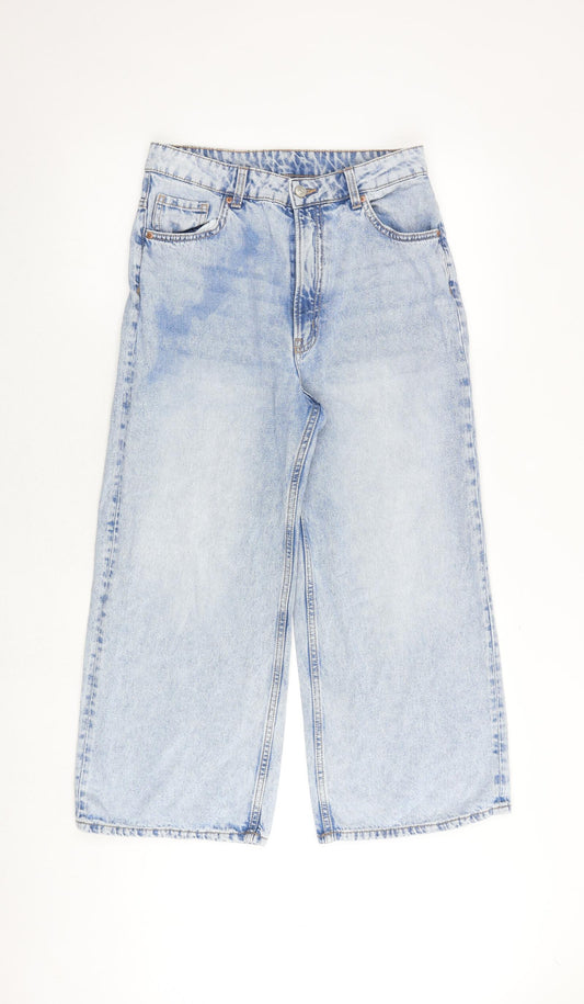 H&M Womens Blue Cotton Wide-Leg Jeans Size 12 Regular Zip