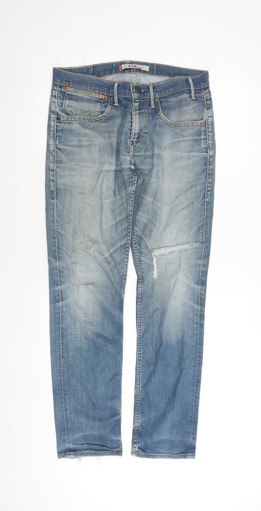 Levi's Mens Blue Cotton Straight Jeans Size 32 in Slim Zip