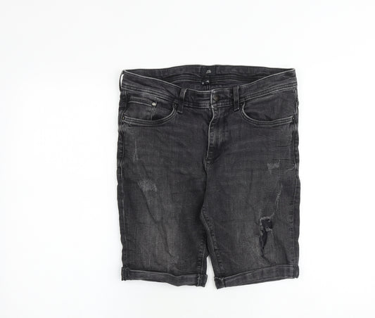 River Island Mens Grey Cotton Chino Shorts Size 32 in Regular Zip
