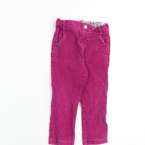 JoJo Maman Bébé Girls Pink Cotton Chino Trousers Size 2-3 Years Regular Zip