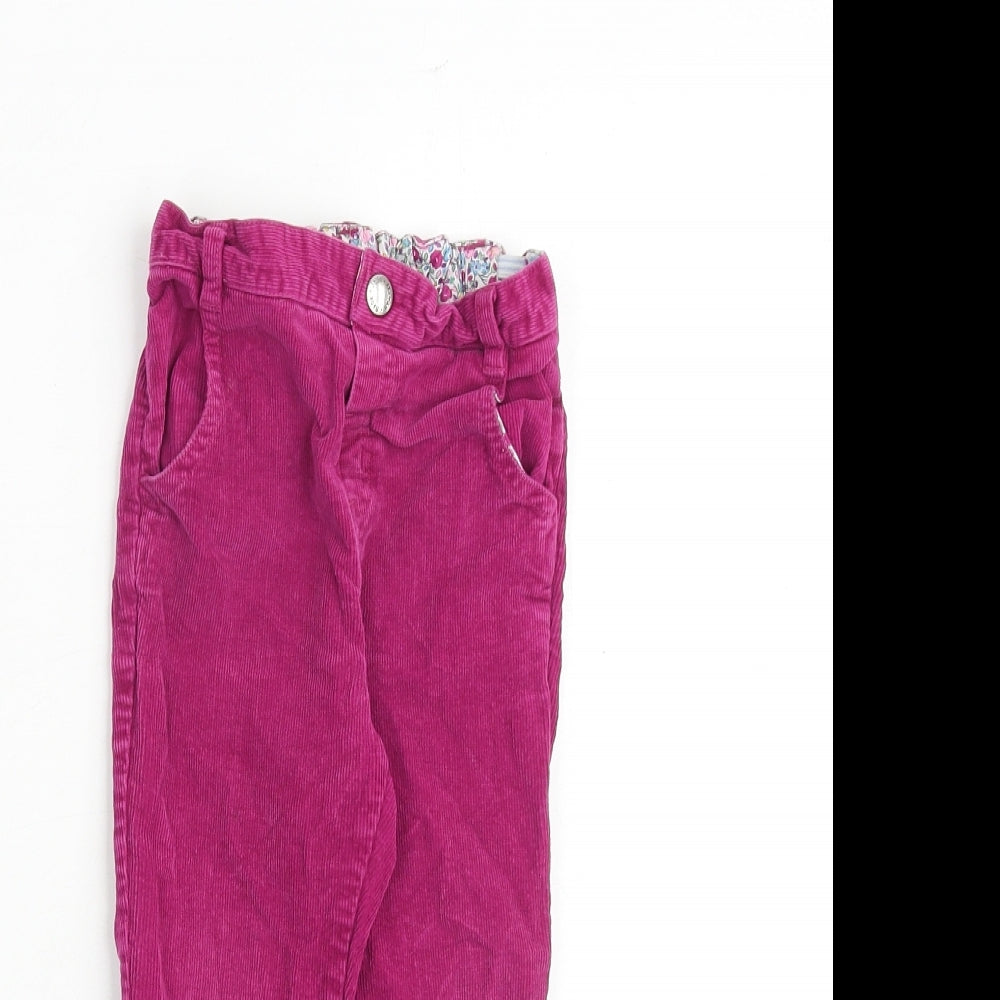 JoJo Maman Bébé Girls Pink Cotton Chino Trousers Size 2-3 Years Regular Zip