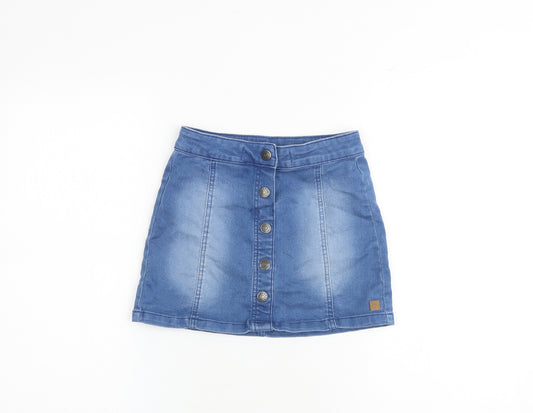 HEMA Girls Blue Cotton Mini Skirt Size 9-10 Years Regular Snap