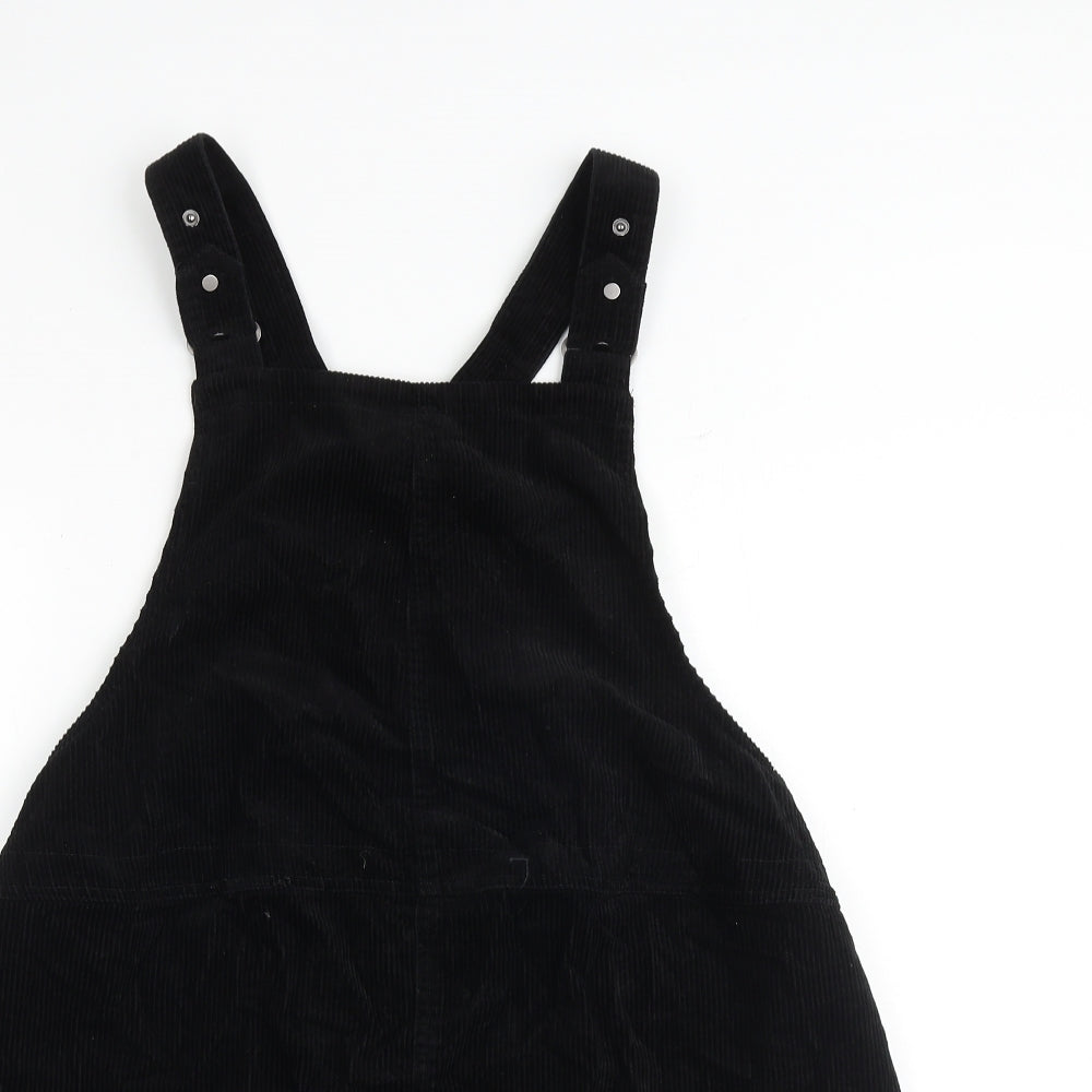 New Look Womens Black 100% Cotton Pinafore/Dungaree Dress Size 14 Square Neck Snap