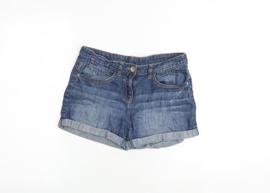 NEXT Girls Blue 100% Cotton Hot Pants Shorts Size 12 Years Regular Zip