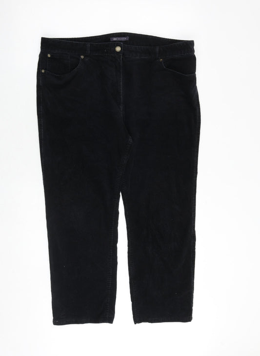 Marks and Spencer Womens Black Cotton Trousers Size 18 Regular Zip