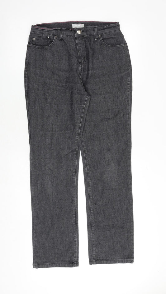 Per Una Womens Grey Cotton Straight Jeans Size 14 Regular Zip