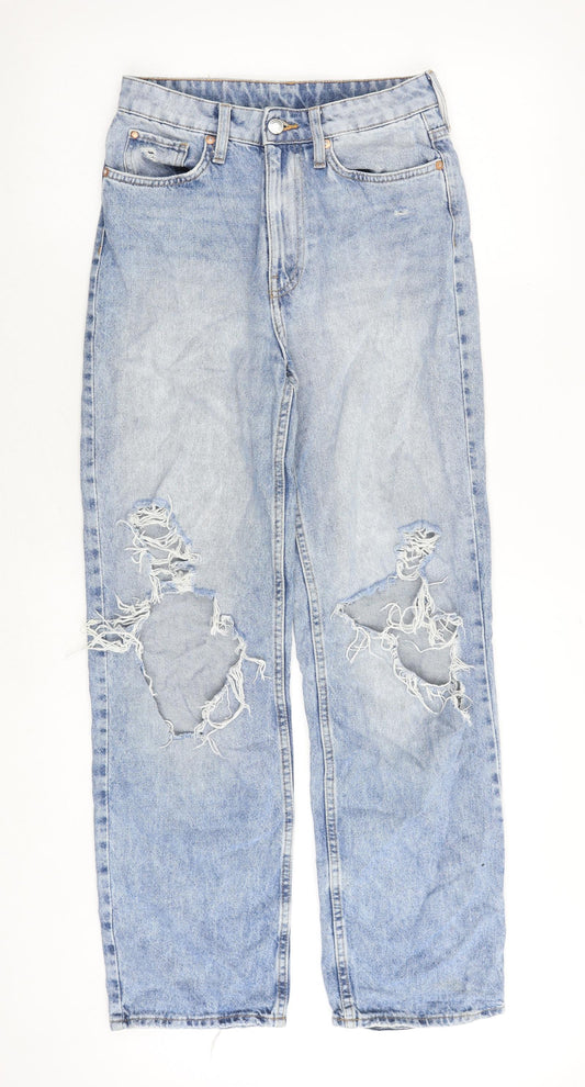 H&M Womens Blue Cotton Straight Jeans Size 8 Regular Zip