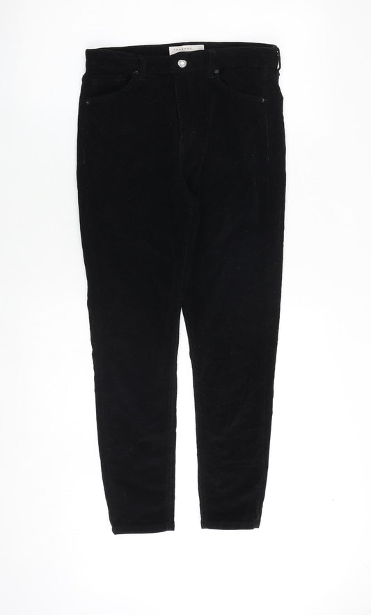 Topshop Womens Black Cotton Trousers Size 30 in Regular Zip