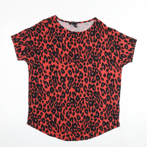 New Look Womens Pink Animal Print Viscose Basic T-Shirt Size 10 Boat Neck - Leopard Print