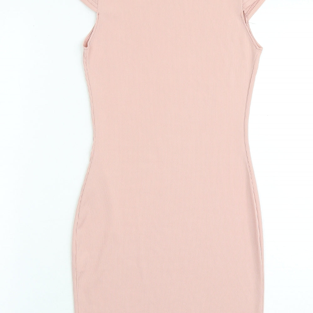 PRETTYLITTLETHING Womens Pink Polyester Bodycon Size 8 Round Neck Pullover
