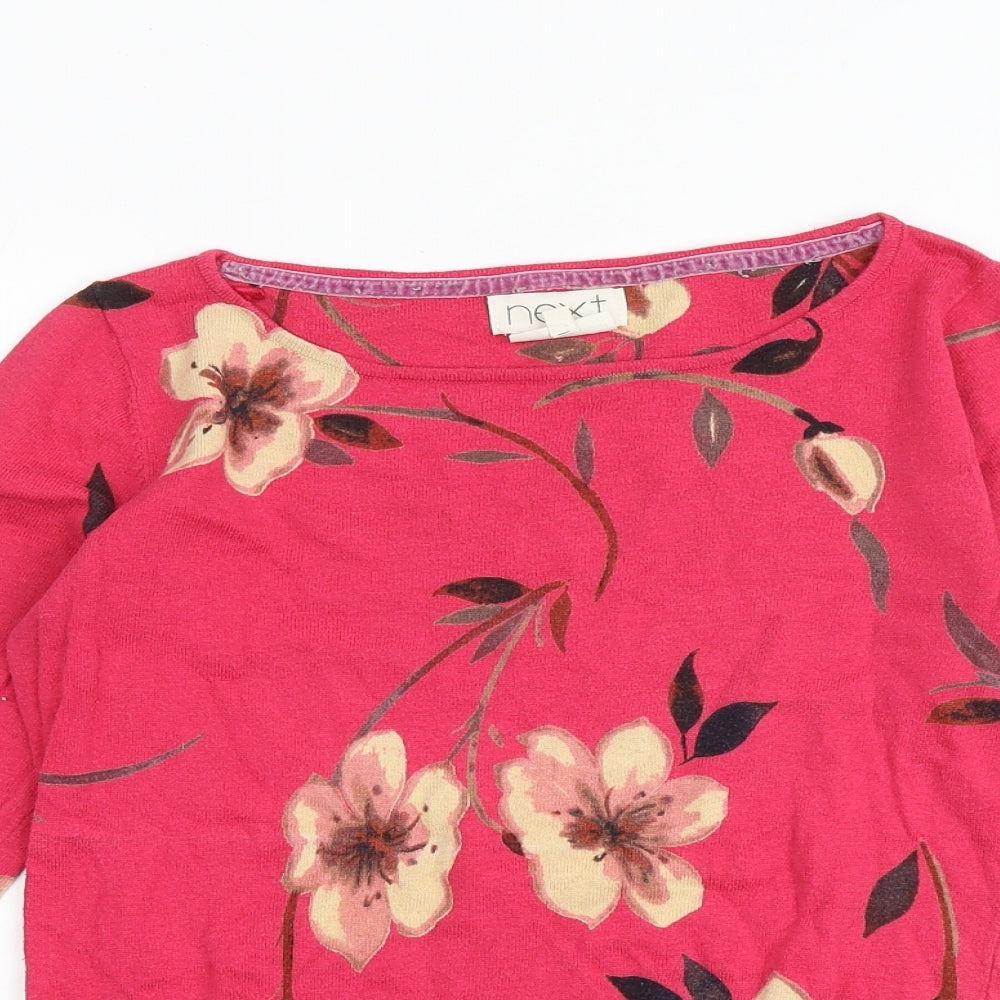 NEXT Womens Pink Boat Neck Floral Cotton Pullover Jumper Size 8