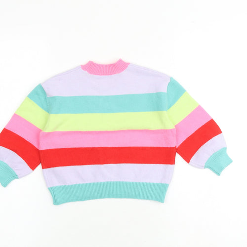 Marks and Spencer Girls Multicoloured Crew Neck Striped Acrylic Pullover Jumper Size 2-3 Years Pullover - Christmas