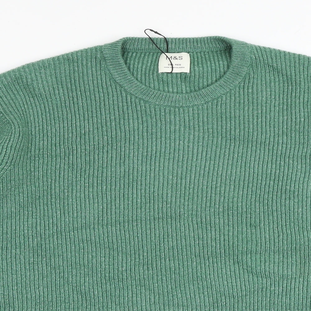 Marks and Spencer Mens Green Crew Neck Polyamide Pullover Jumper Size 2XL Long Sleeve