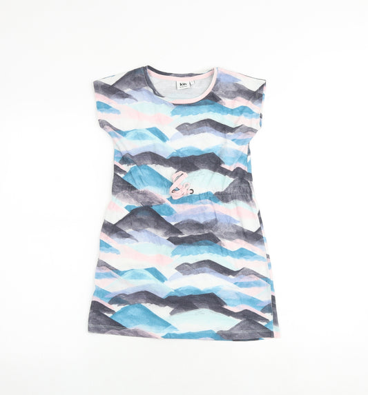 John Lewis Girls Multicoloured Geometric 100% Cotton T-Shirt Dress Size 7 Years Boat Neck Pullover