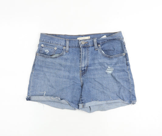 Levi's Womens Blue Cotton Hot Pants Shorts Size 30 in Regular Zip - Distressed