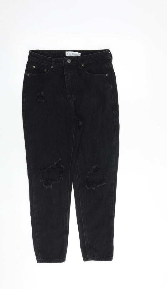 In the Style Womens Black Cotton Mom Jeans Size 8 Regular Zip