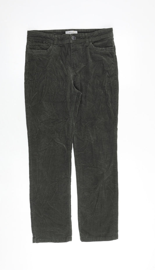 Per Una Womens Green Cotton Trousers Size 10 Regular Zip