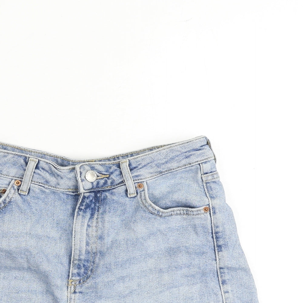 Topshop Womens Blue Cotton Mom Shorts Size 8 Regular Zip