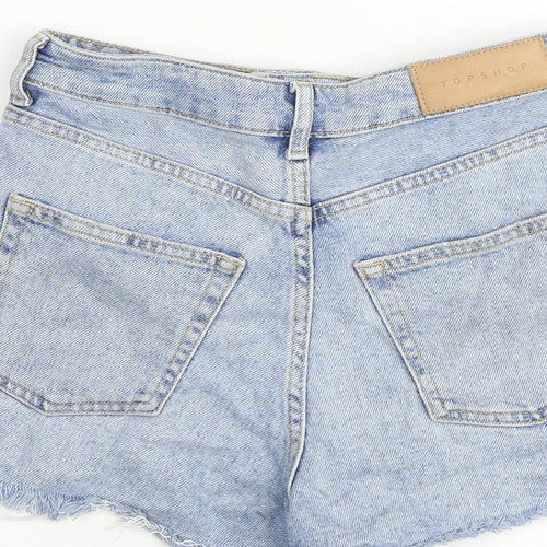 Topshop Womens Blue Cotton Mom Shorts Size 8 Regular Zip