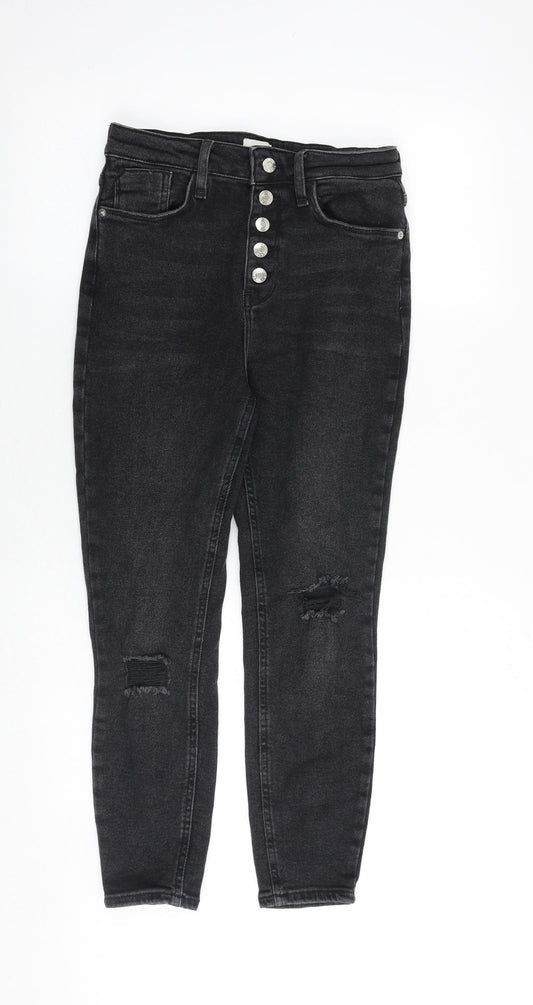 River Island Womens Black Cotton Skinny Jeans Size 12 Regular Zip