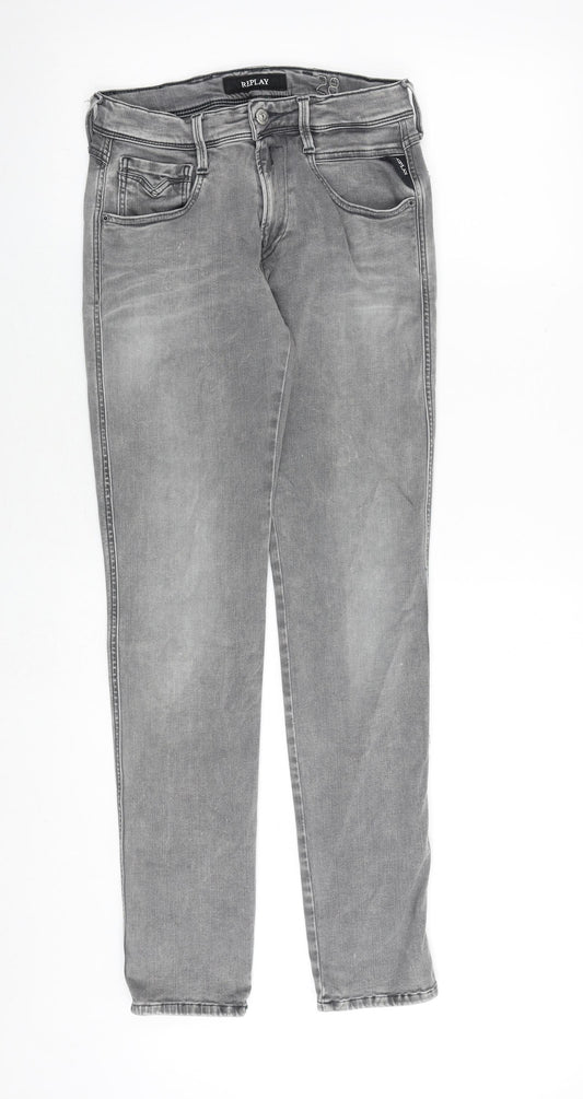 Replay Mens Grey Cotton Skinny Jeans Size 28 in Slim Zip