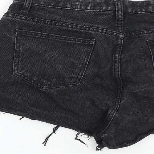 PRETTYLITTLETHING Womens Black 100% Cotton Hot Pants Shorts Size 12 Regular Zip - Distressed