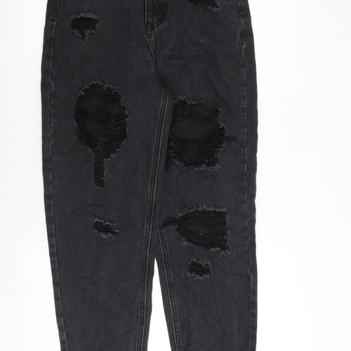 PRETTYLITTLETHING Womens Black Cotton Mom Jeans Size 8 Regular Zip