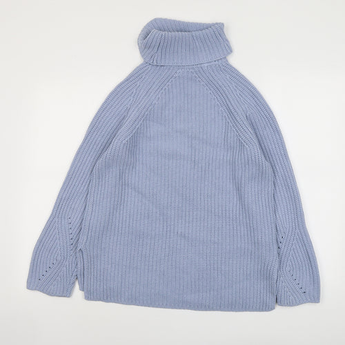 Per Una Womens Blue Roll Neck Cotton Pullover Jumper Size S