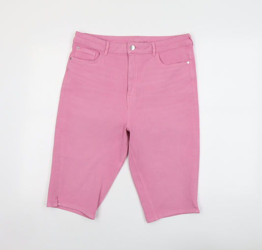 Marks and Spencer Womens Pink Cotton Bermuda Shorts Size 32 in L14 in Regular Button