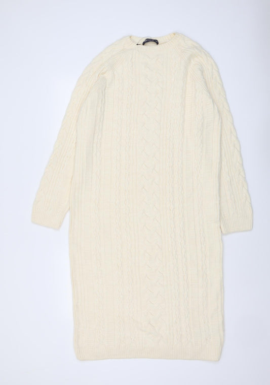Marks and Spencer Womens Ivory Acrylic Jumper Dress Size L Round Neck Pullover