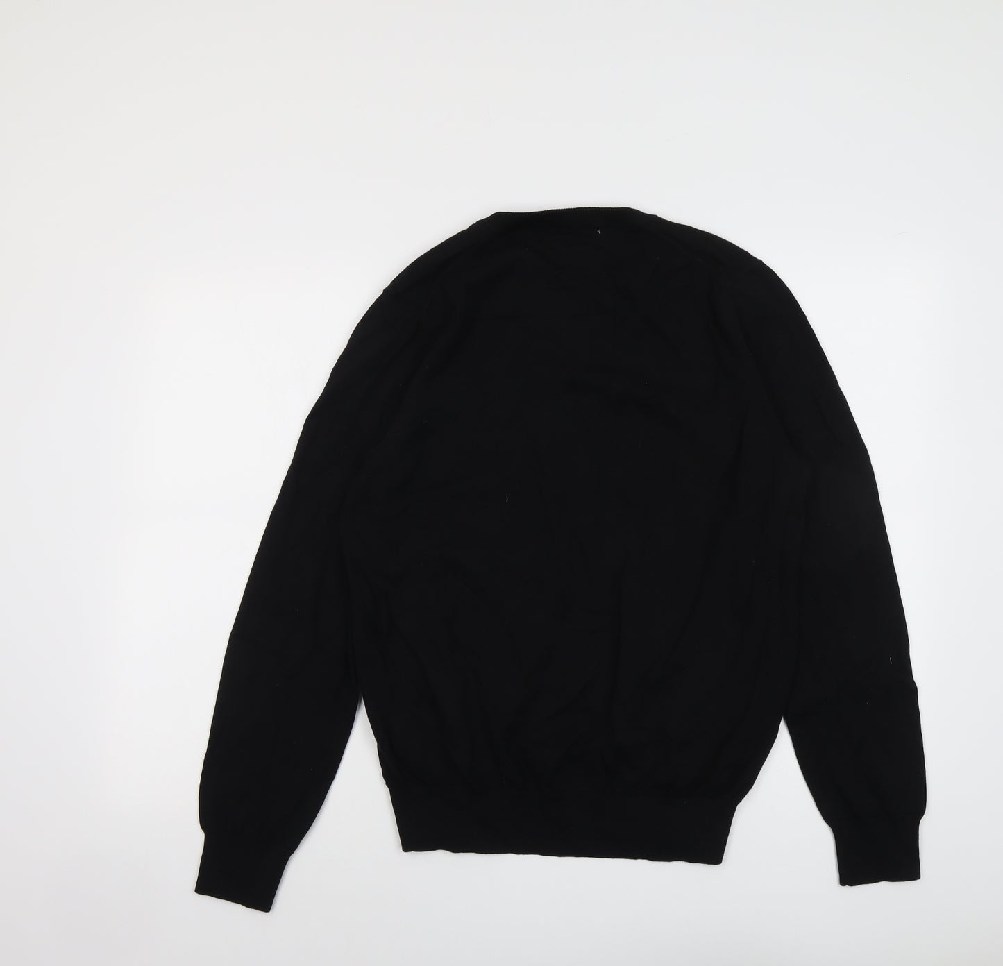 Marks and Spencer Mens Black Round Neck Cotton Pullover Jumper Size M Long Sleeve