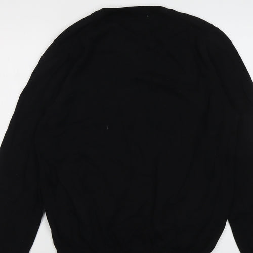 Marks and Spencer Mens Black Round Neck Cotton Pullover Jumper Size M Long Sleeve