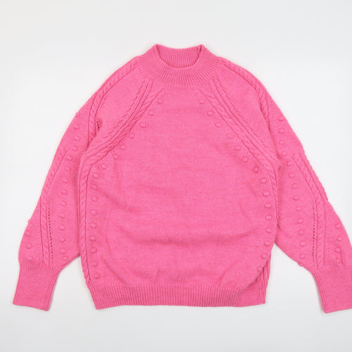Marks and Spencer Womens Pink Mock Neck Acrylic Pullover Jumper Size M