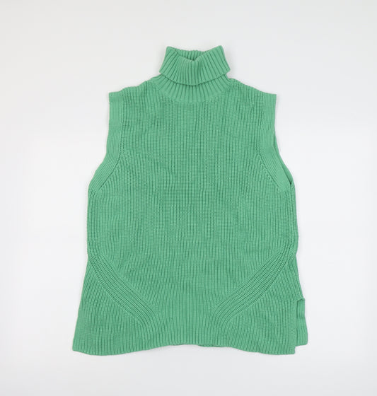 Marks and Spencer Womens Green Roll Neck Cotton Vest Jumper Size M