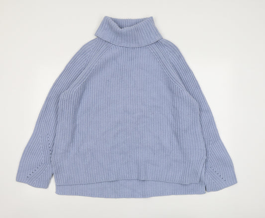 Per Una Womens Blue Roll Neck Cotton Pullover Jumper Size L