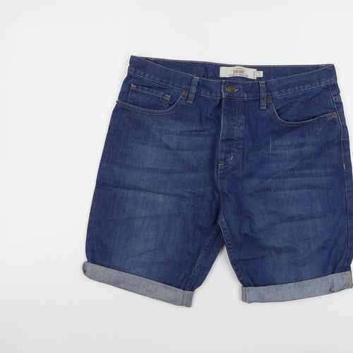 Topman Mens Blue Cotton Chino Shorts Size 34 in L9 in Slim Button