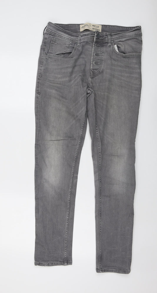 Burton Mens Grey Cotton Straight Jeans Size 32 in L32 in Regular Button