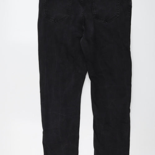 Marks and Spencer Womens Black Cotton Straight Jeans Size 14 L28 in Regular Button