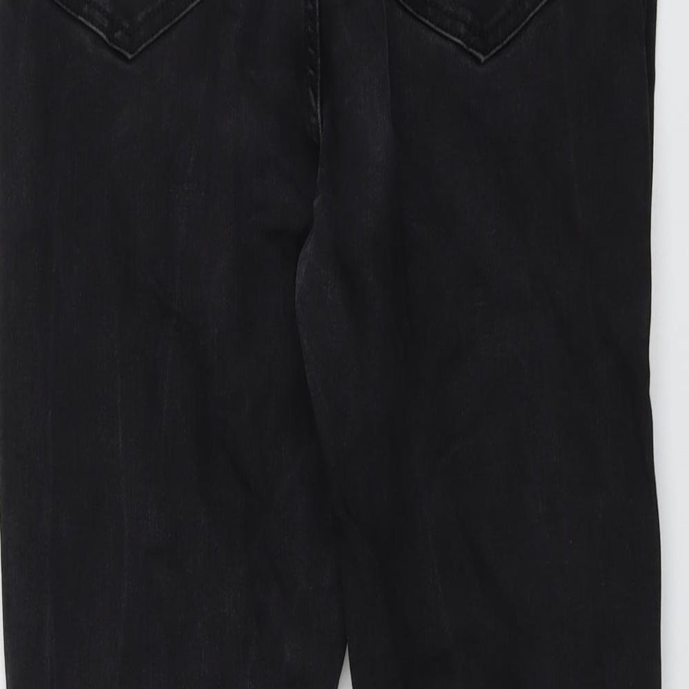 Marks and Spencer Womens Black Cotton Straight Jeans Size 14 L28 in Regular Button