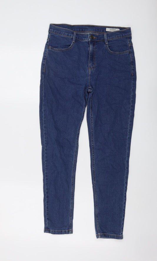 Marks and Spencer Womens Blue Cotton Skinny Jeans Size 10 L25 in Regular Button